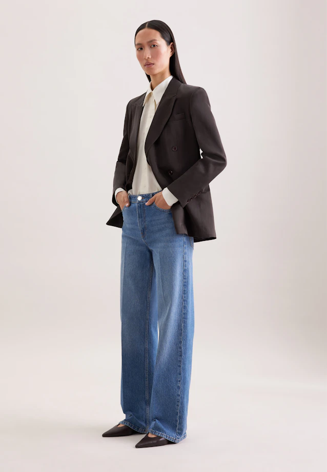 Satin double-breasted blazer with flap pockets in linen Mix in Braun |  Seidensticker Onlineshop