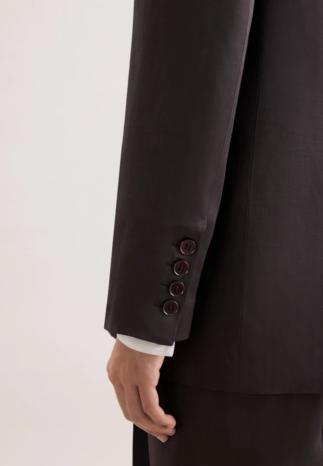 Satin double-breasted blazer with flap pockets in linen Mix in Braun |  Seidensticker Onlineshop