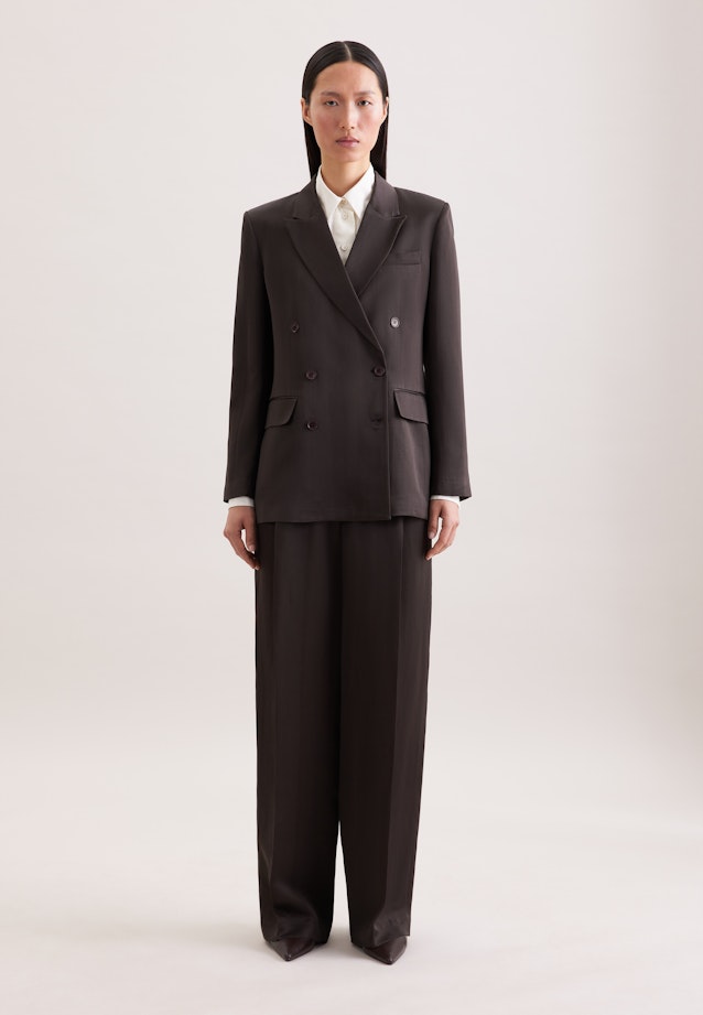 Satinierter zweireihiger Blazer mit Pattentaschen aus Leinen Mix in Marron |  Seidensticker Onlineshop