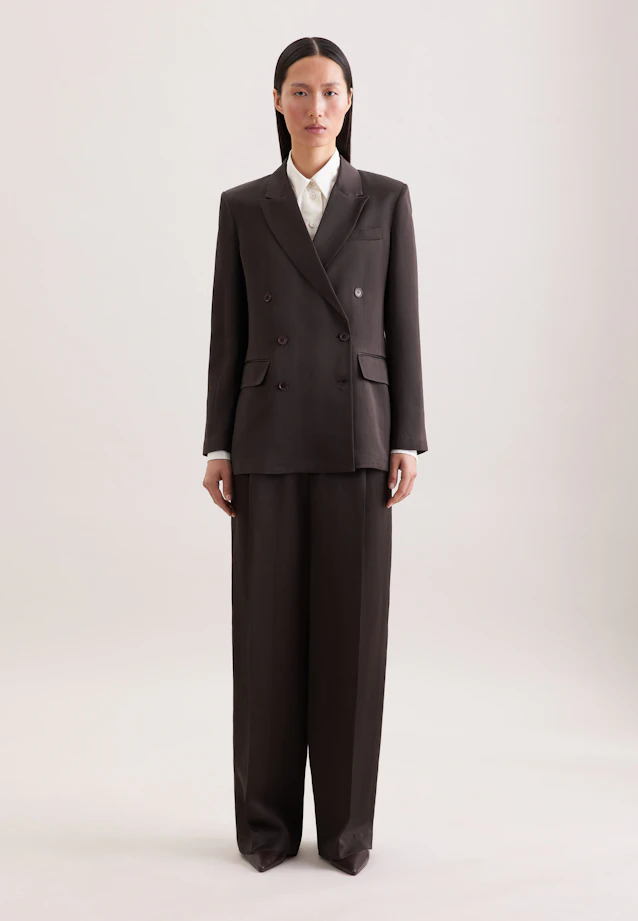 Satin double-breasted blazer with flap pockets in linen Mix in Braun |  Seidensticker Onlineshop