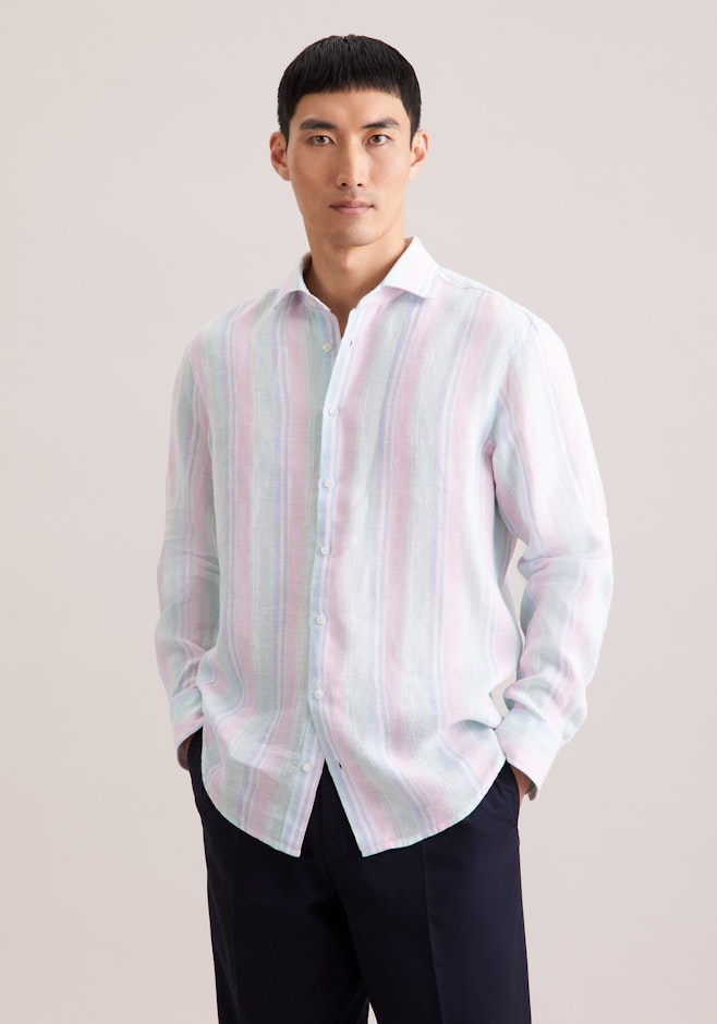 Regular Leinenhemd Gestreift in Grün | Seidensticker Onlineshop