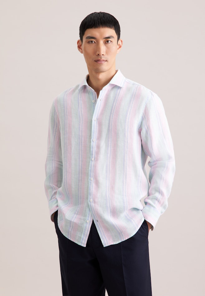 Regular Leinenhemd Gestreift in Grün | Seidensticker Onlineshop