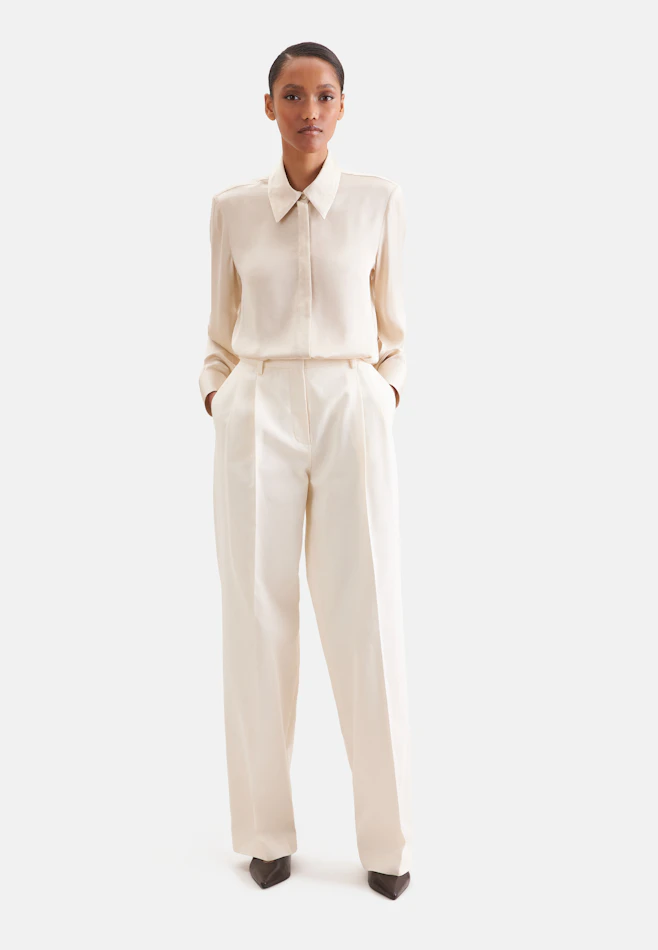 Pleated trousers in cotton twill in Weiß | Seidensticker online shop