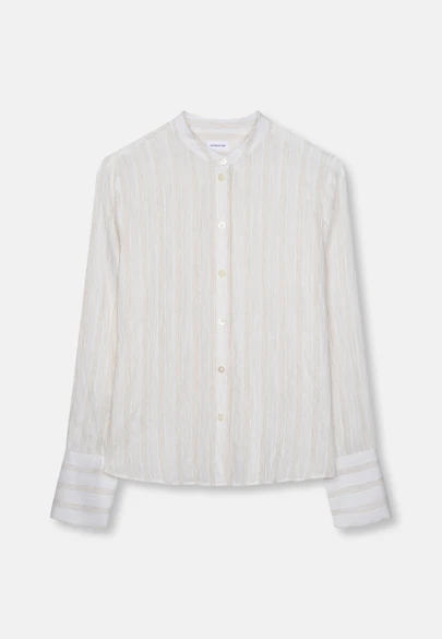 Stehkragenbluse mit hoher Manschette aus Viskose- Leinen Mix in Weiß |  Seidensticker Onlineshop