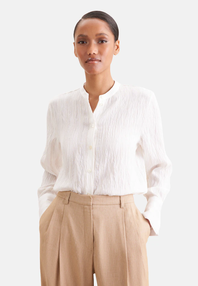 Stand-up collar blouse with high cuff made of viscose-linen mix in Weiß | Seidensticker online shop