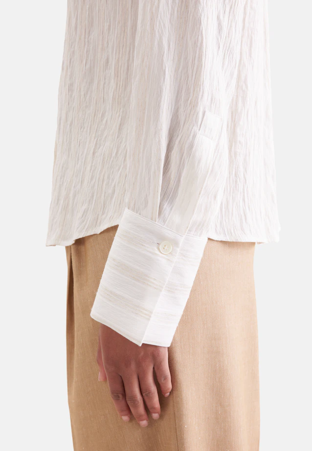 Stand-up collar blouse with high cuff made of viscose-linen mix in Weiß |  Seidensticker Onlineshop