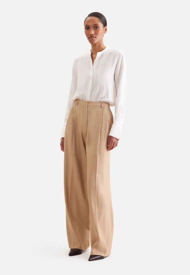 Stand-up collar blouse with high cuff made of viscose-linen mix in Weiß |  Seidensticker Onlineshop