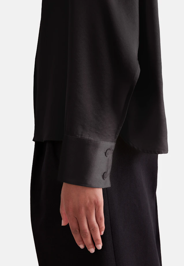 Hemdbluse mit hohen Ärmelschlitzen aus Satin in Schwarz |  Seidensticker Onlineshop