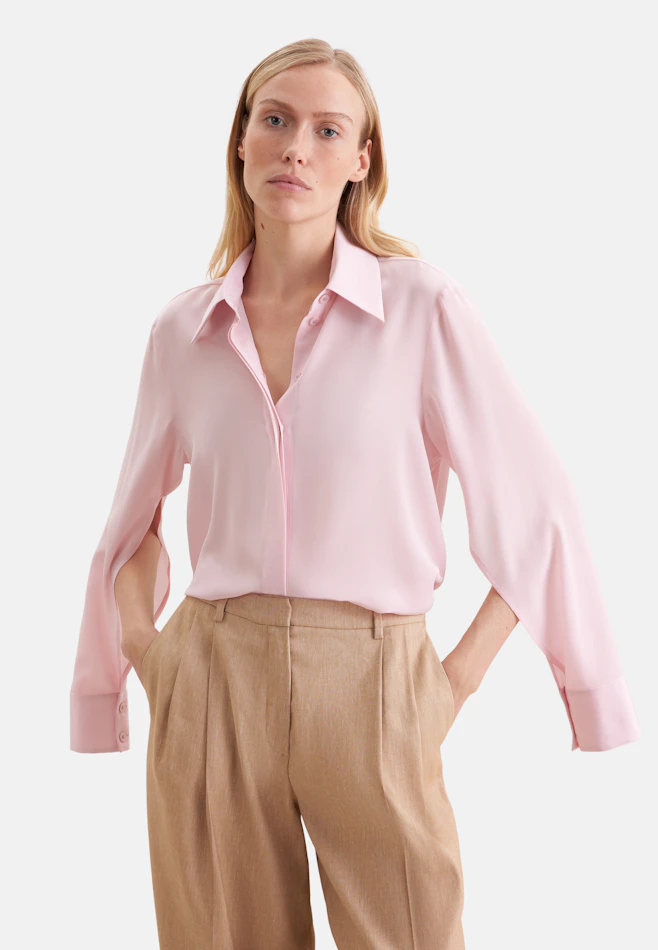 Shirt blouse with high sleeve slits made of 100% silk in Rosa | Seidensticker online shop