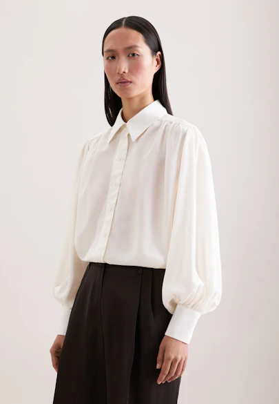 Hemdbluse mit Kräuseln und Volumenärmeln in Weiß |  Seidensticker Onlineshop