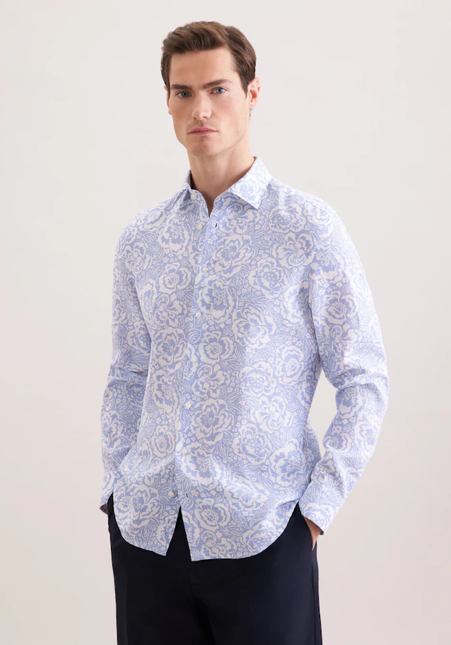 Slim Leinenhemd Druck in Hellblau | Seidensticker Onlineshop