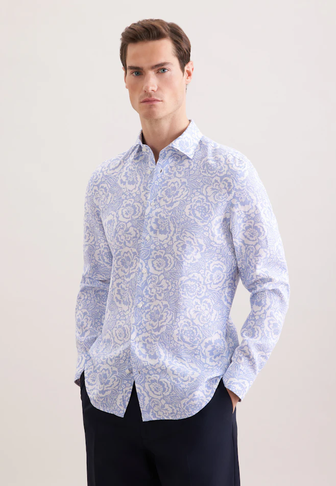Slim Linen shirt Print in Hellblau | Seidensticker online shop