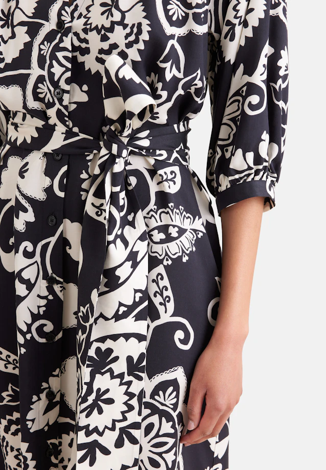 Satin tunic dress with waist belt in Schwarz |  Seidensticker Onlineshop