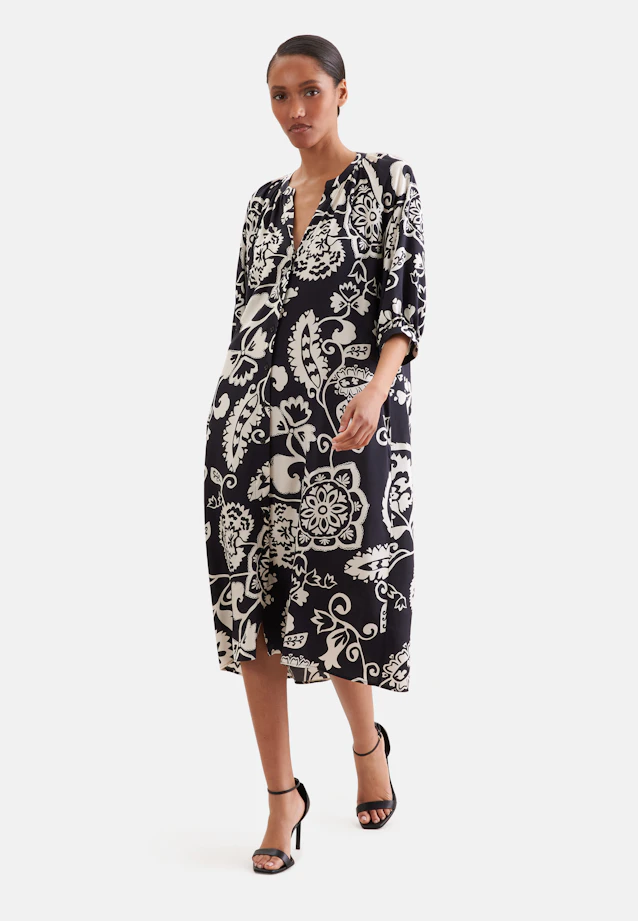 Satin tunic dress with waist belt in Schwarz |  Seidensticker Onlineshop