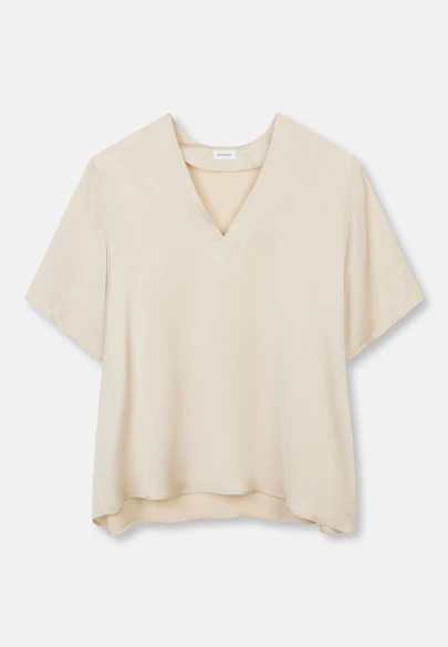 Blouse shirt with V-neck made of satin in Weiß |  Seidensticker Onlineshop