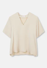 Blouse shirt with V-neck made of satin in Weiß |  Seidensticker Onlineshop