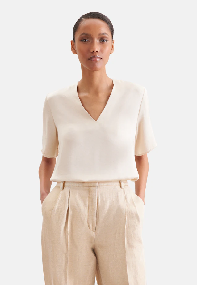 Blouse shirt with V-neck made of satin in Weiß |  Seidensticker Onlineshop