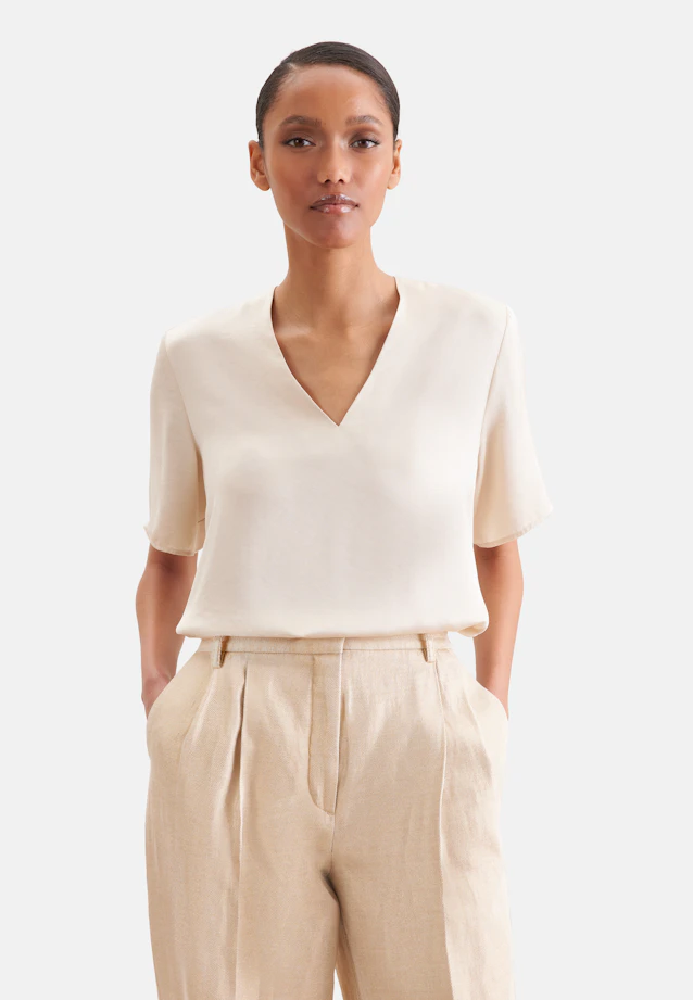 Blusenshirt mit V- Neck aus Satin in Weiß |  Seidensticker Onlineshop