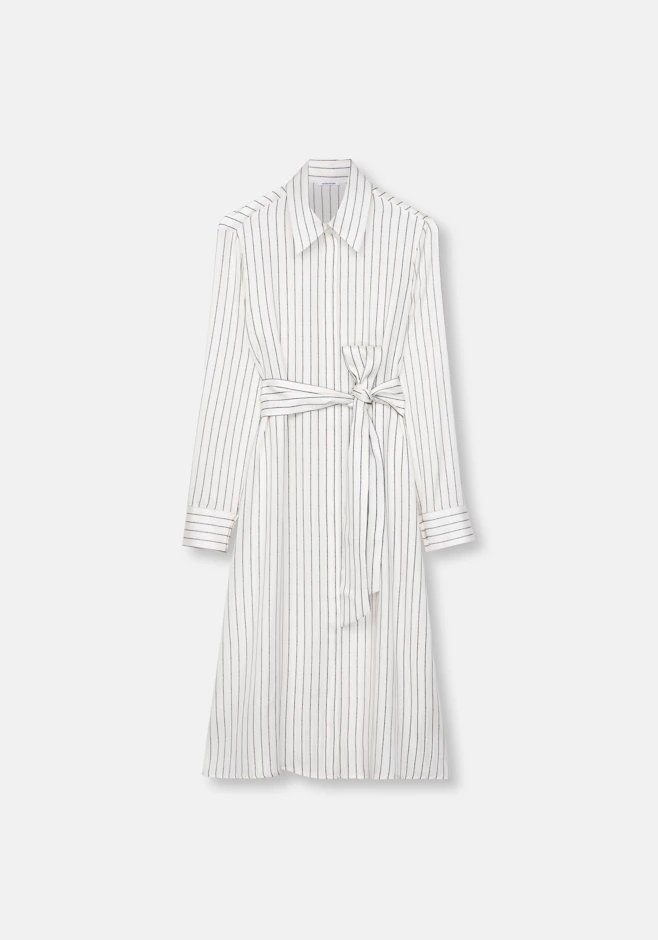 Satiniertes Hemdblusenkleid mit hohen Ärmelschlitzen in Weiß | Seidensticker Onlineshop