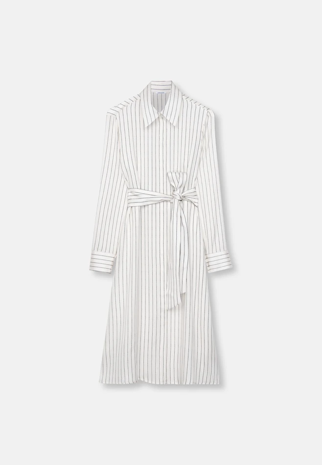 Satiniertes Hemdblusenkleid mit hohen Ärmelschlitzen in Weiß | Seidensticker Onlineshop