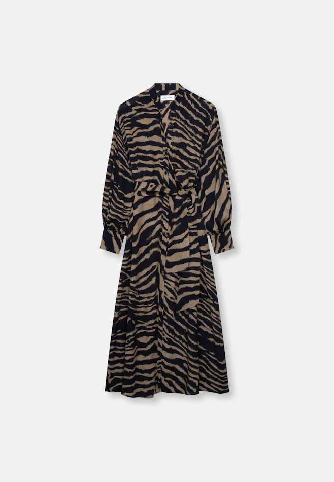 Stehkragenkleid mit Taillengürtel und hohen Manschetten in Braun | Seidensticker Onlineshop