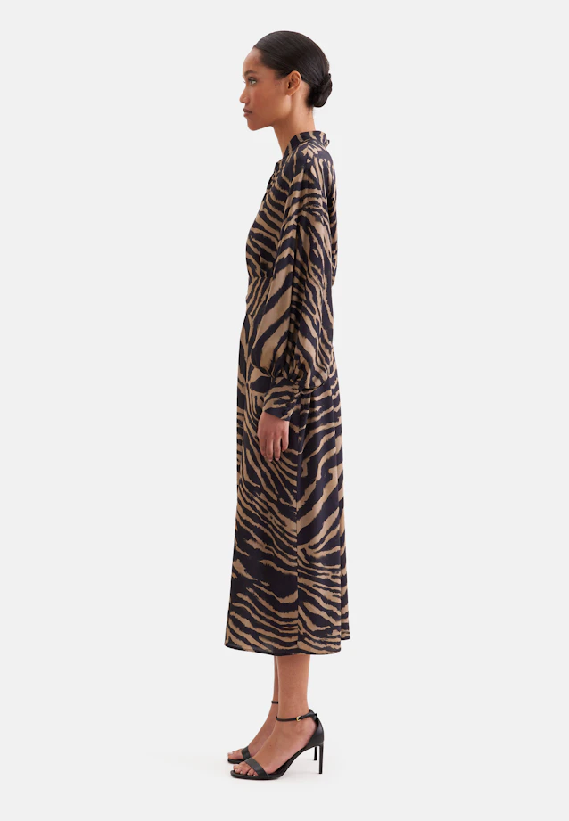 Stehkragenkleid mit Taillengürtel und hohen Manschetten in Braun |  Seidensticker Onlineshop