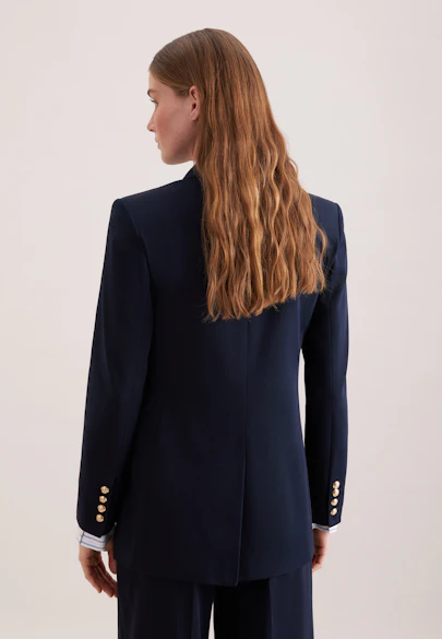 Zweireihiger Blazer mit Pattentaschen aus Baumwolltwill in Dunkelblau |  Seidensticker Onlineshop