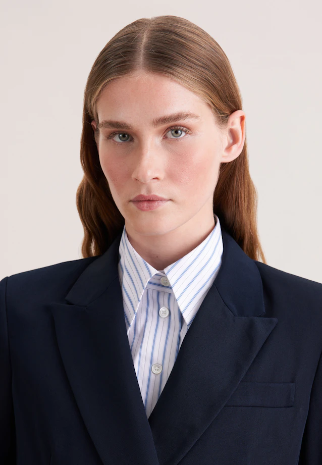 Zweireihiger Blazer mit Pattentaschen aus Baumwolltwill in Dunkelblau |  Seidensticker Onlineshop