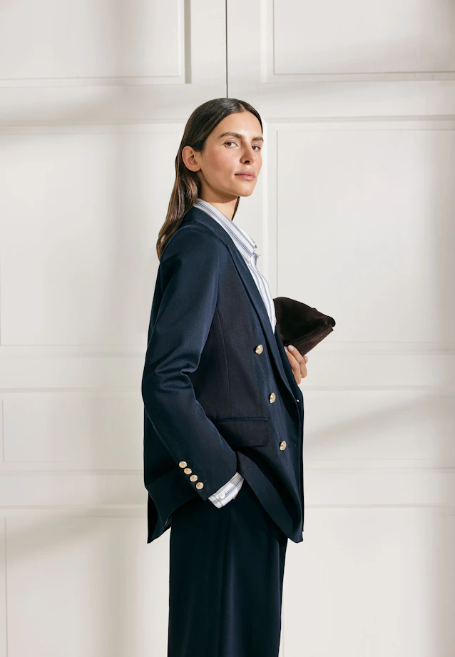 Double-breasted blazer with flap pockets in cotton twill in Dunkelblau |  Seidensticker Onlineshop