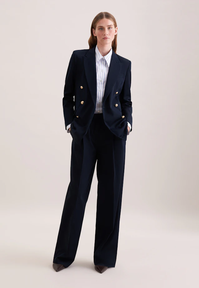 Zweireihiger Blazer mit Pattentaschen aus Baumwolltwill in Dunkelblau |  Seidensticker Onlineshop