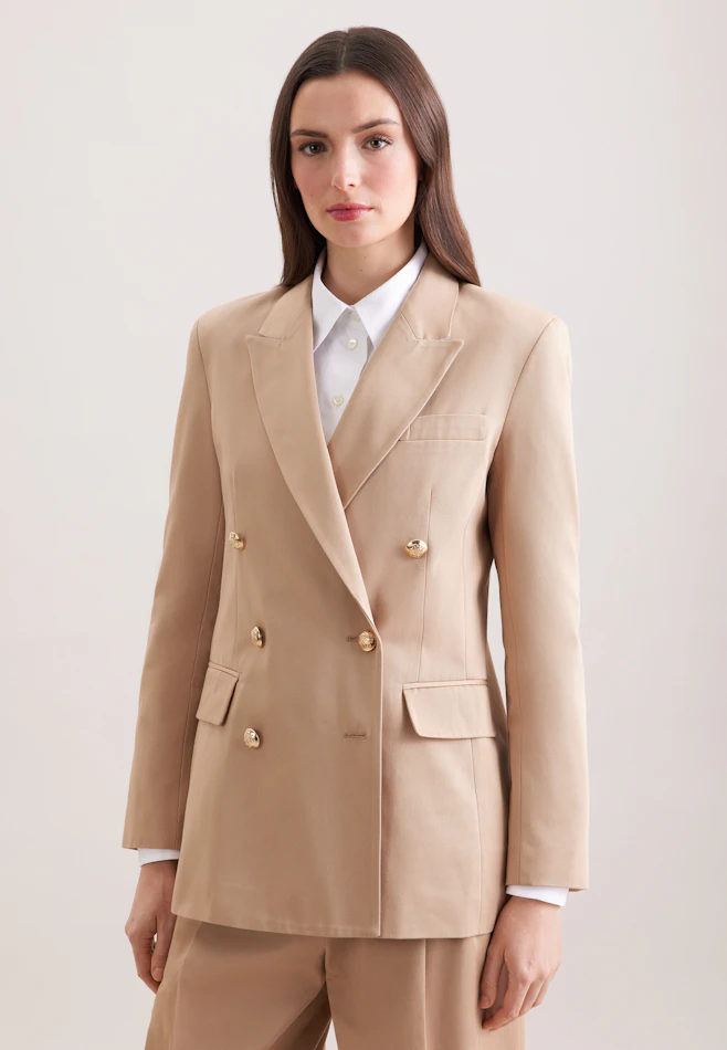 Blazer croisé avec poches à rabat en sergé de coton dans Beige | Boutique en ligne Seidensticker