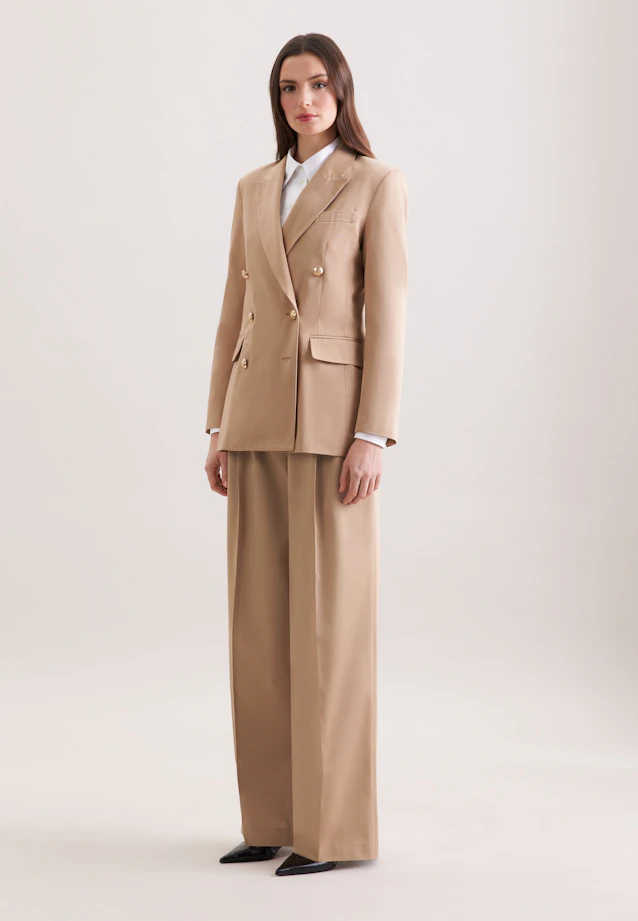 Double-breasted blazer with flap pockets in cotton twill in Beige |  Seidensticker Onlineshop