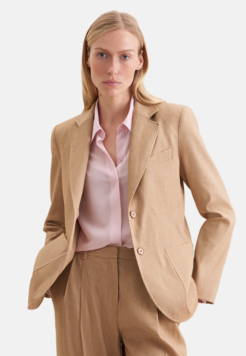 Zweiknopf Twill Blazer aus Leinen Mix