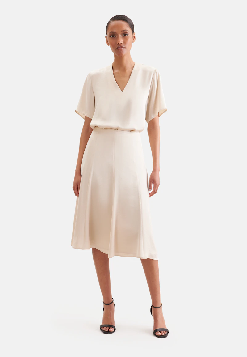 Wide swinging satin panel skirt