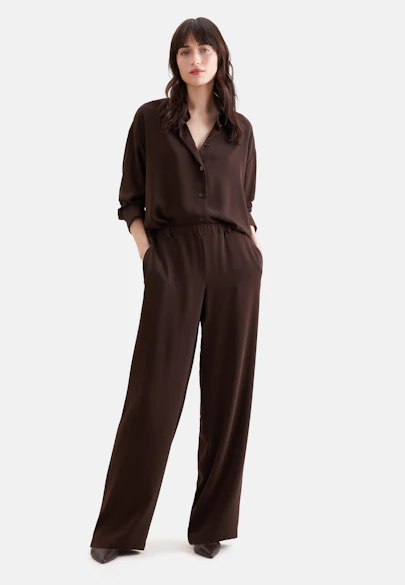 Flowing trousers with elastic waistband and belt loops in Braun |  Seidensticker Onlineshop