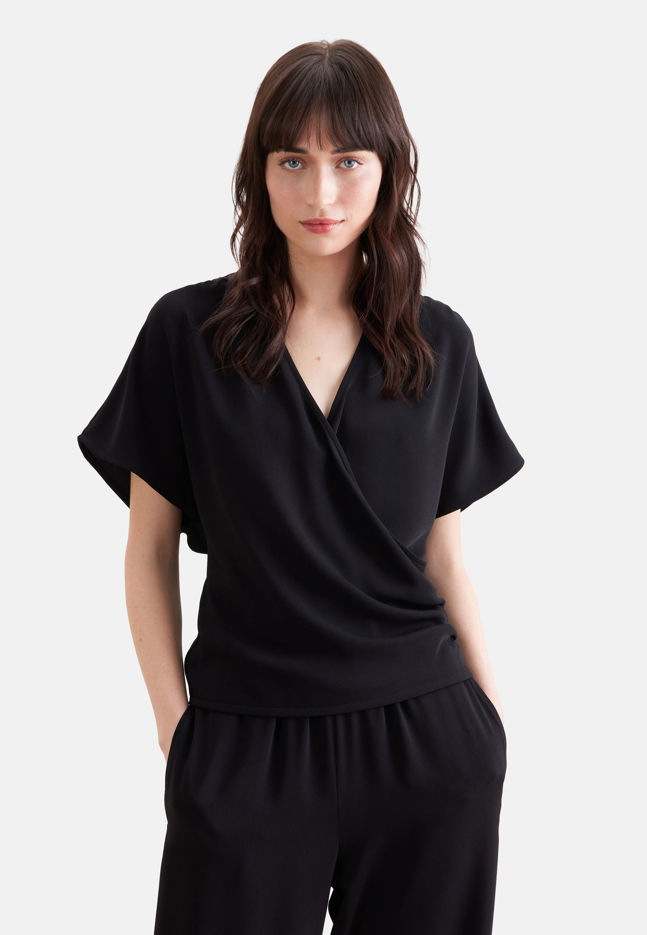 Wickelbluse Uni Schwarz