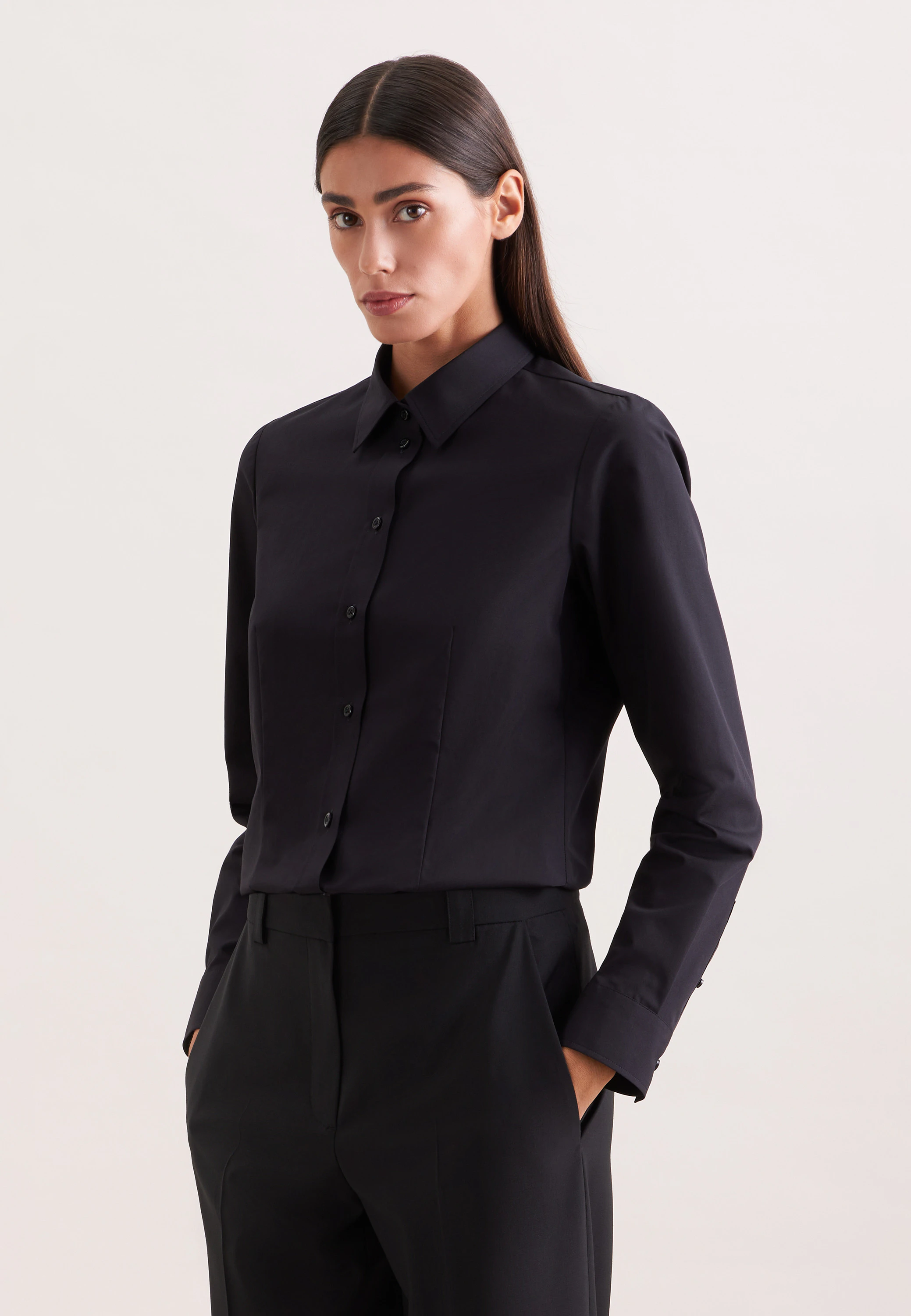 Klassische Bluse Uni Schwarz S