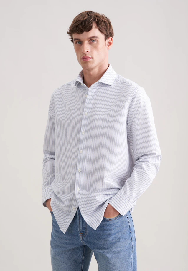 Regular Chemise en lin Rayures in Bleu Clair |  Seidensticker Onlineshop