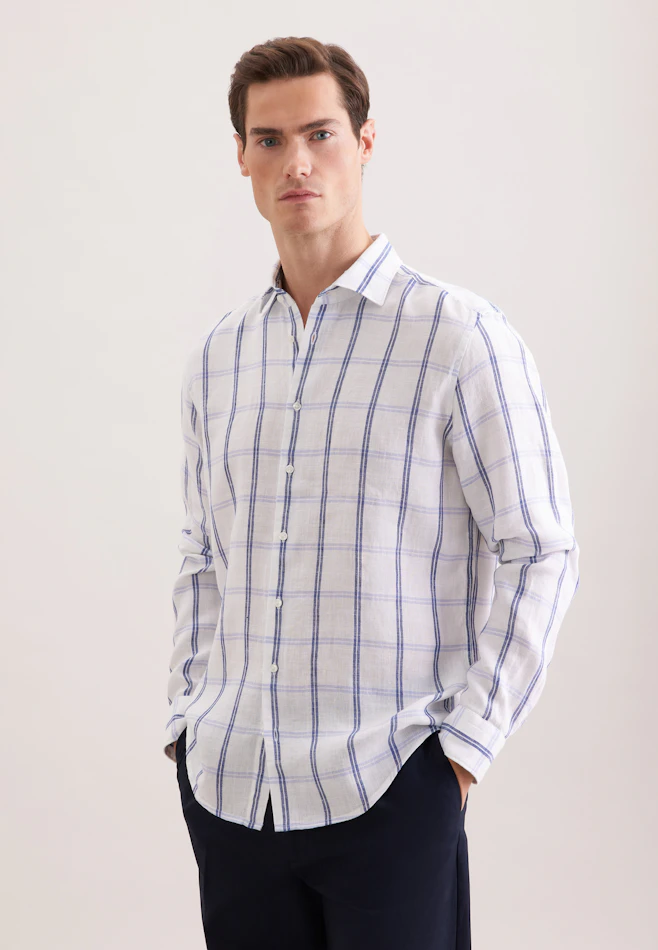 Regular Linen shirt Check in Mittelblau | Seidensticker online shop