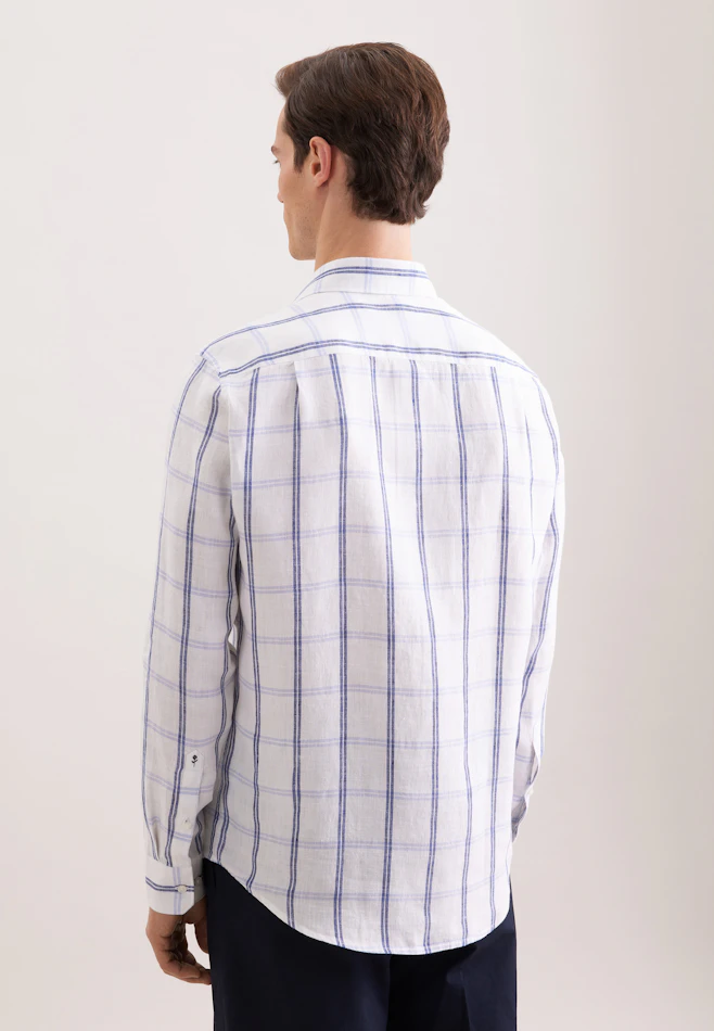 Regular Linen shirt Check in Mittelblau | Seidensticker online shop