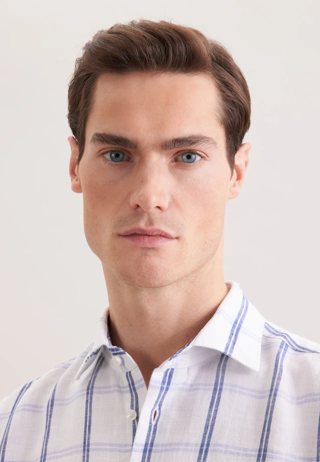 Regular Linen shirt Check in Mittelblau |  Seidensticker Onlineshop