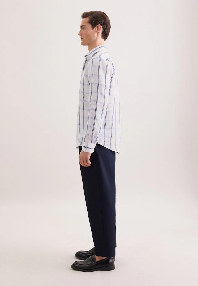 Regular Linen shirt Check in Mittelblau |  Seidensticker Onlineshop