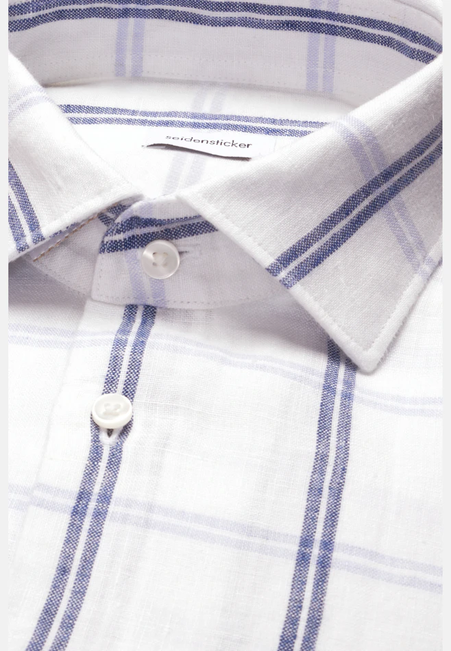 Regular Chemise en lin carreaux dans Bleu Moyen | Boutique en ligne Seidensticker