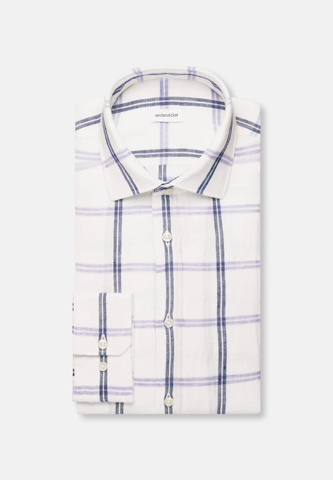 Regular Chemise en lin carreaux dans Bleu Moyen | Boutique en ligne Seidensticker