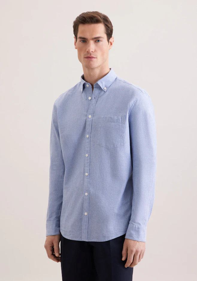 Regular Leinenhemd Uni in Hellblau | Seidensticker Onlineshop