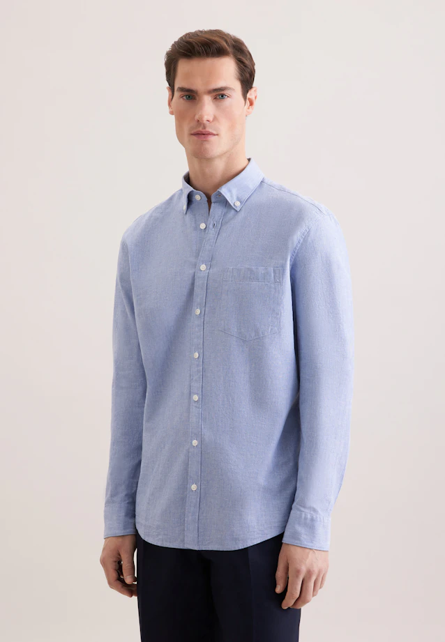 Regular Chemise en lin Uni in Bleu Clair |  Seidensticker Onlineshop