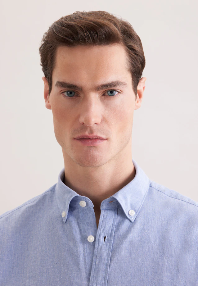 Regular Chemise en lin Uni in Bleu Clair |  Seidensticker Onlineshop