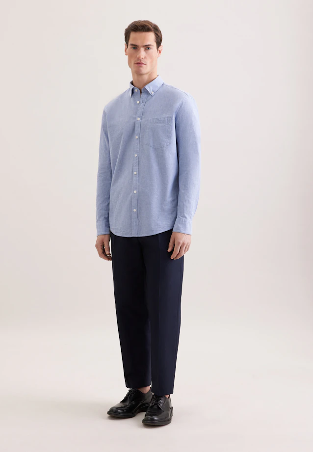 Regular Chemise en lin Uni in Bleu Clair |  Seidensticker Onlineshop