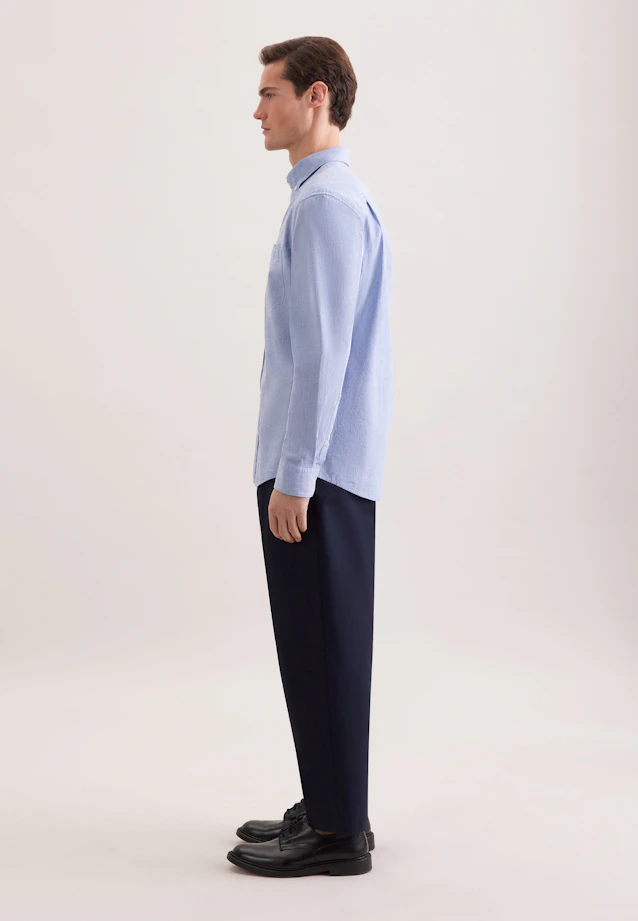 Regular Chemise en lin Uni in Bleu Clair |  Seidensticker Onlineshop