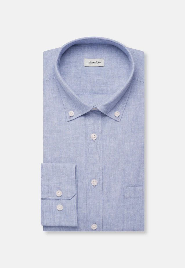Regular Chemise en lin Uni in Bleu Clair |  Seidensticker Onlineshop
